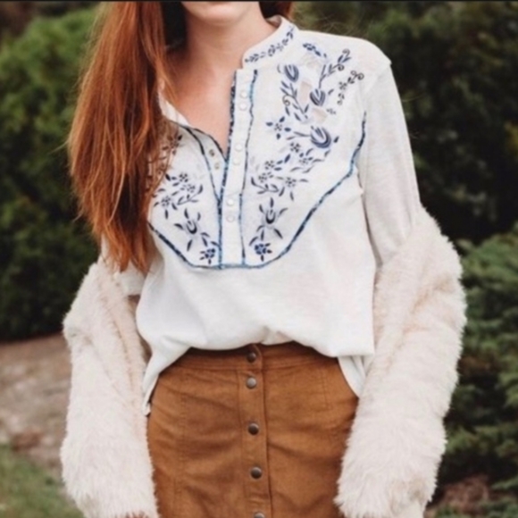 Free People Sundance Kid Western Henley Shirt - Picture 2 of 7